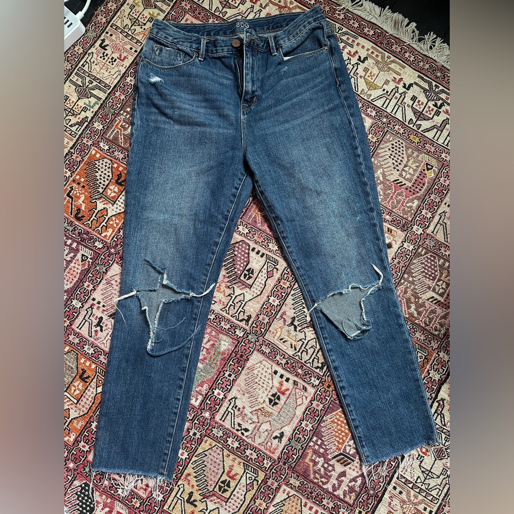 BDG Dark Blue Distressed Straight Leg Jeans
